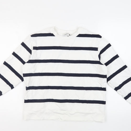 Marks and Spencer Womens White Striped Cotton Pullover Sweatshirt Size M Pullover