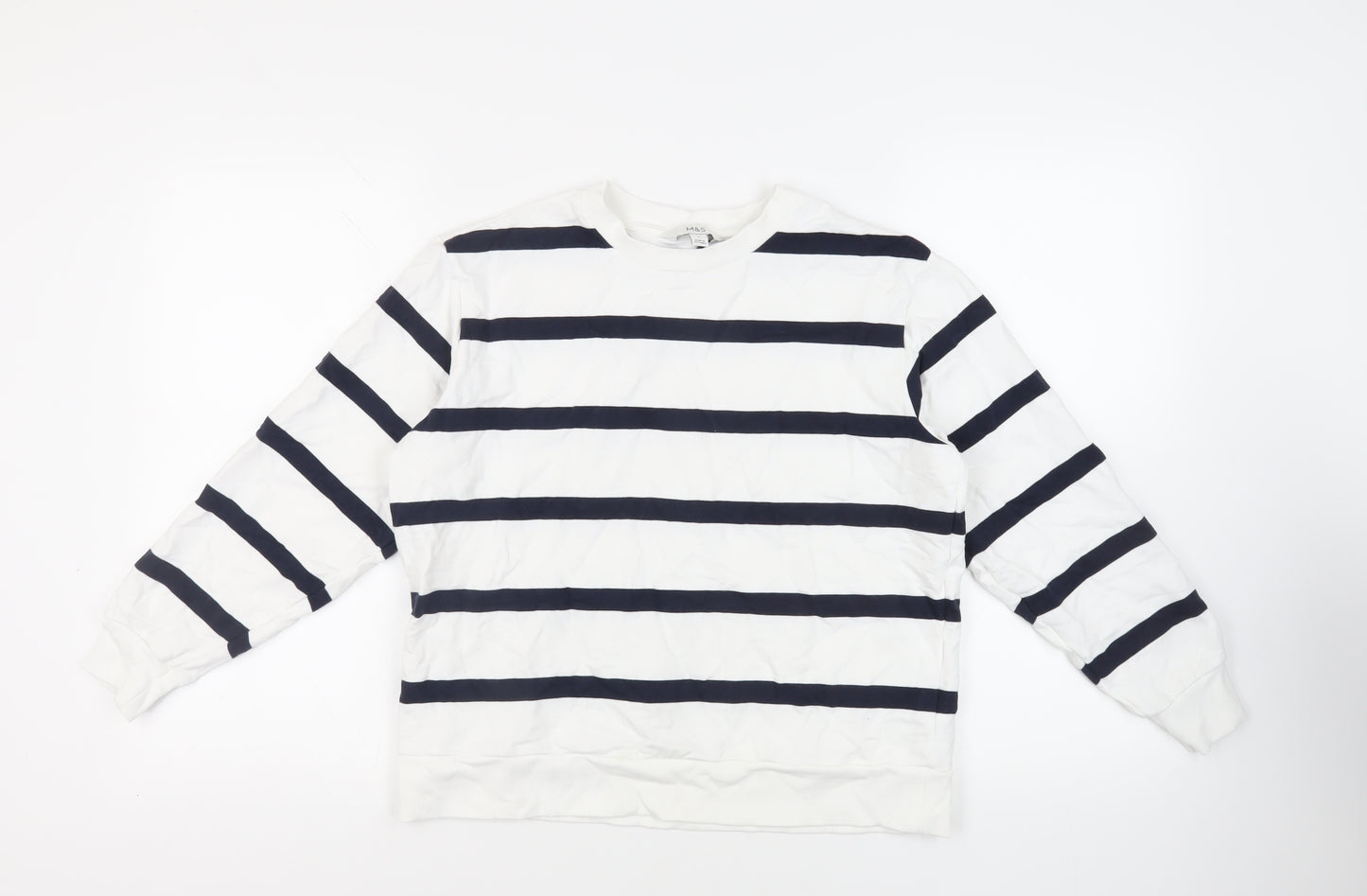 Marks and Spencer Womens White Striped Cotton Pullover Sweatshirt Size M Pullover