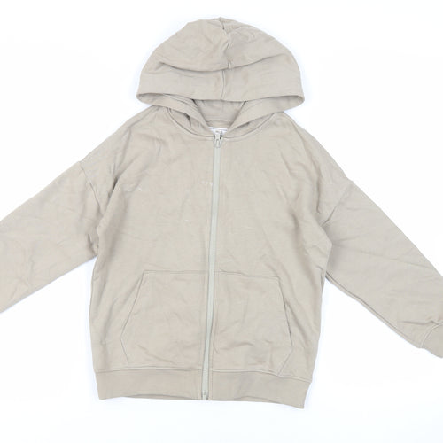 Marks and Spencer Girls Beige Cotton Full Zip Hoodie Size 8-9 Years Zip - Pockets