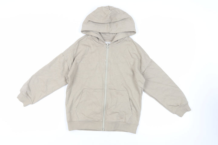 Marks and Spencer Girls Beige Cotton Full Zip Hoodie Size 8-9 Years Zip - Pockets