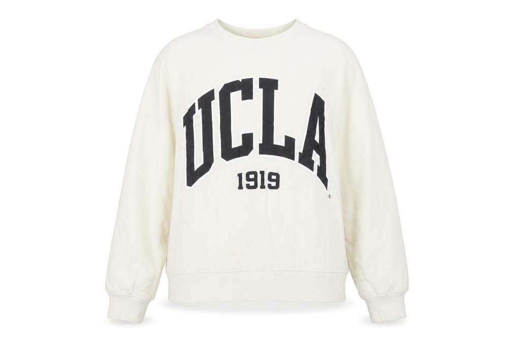 Front view of H&M women’s ivory cotton pullover sweatshirt, size L, pullover - ucla