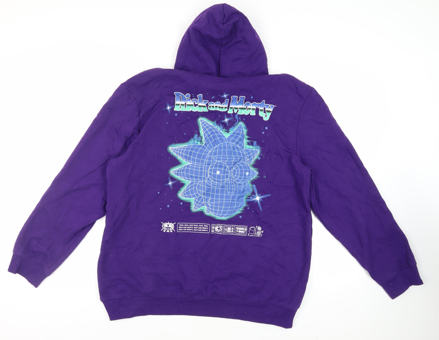 H&M Mens Purple Cotton Pullover Hoodie Size XL - Rick and Morty