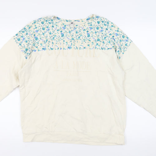 River Island Womens Ivory Floral Cotton Pullover Sweatshirt Size M Pullover