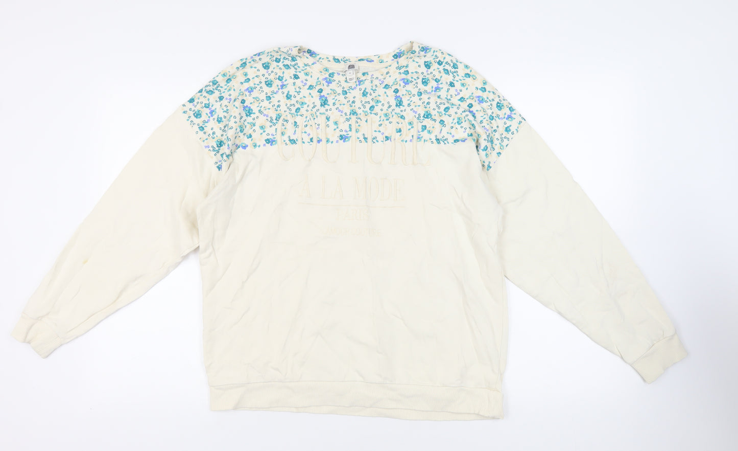 River Island Womens Ivory Floral Cotton Pullover Sweatshirt Size M Pullover