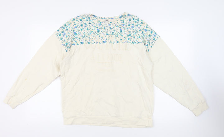 River Island Womens Ivory Floral Cotton Pullover Sweatshirt Size M Pullover