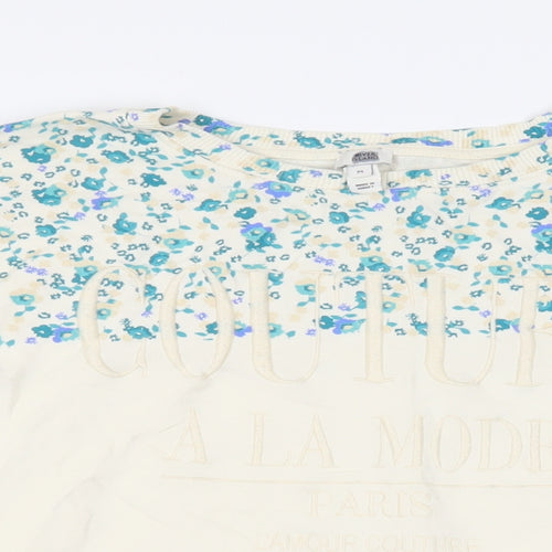 River Island Womens Ivory Floral Cotton Pullover Sweatshirt Size M Pullover