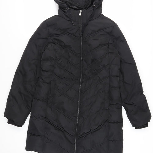 Capsule Womens Black Quilted Coat Size 12 Zip - Hooded