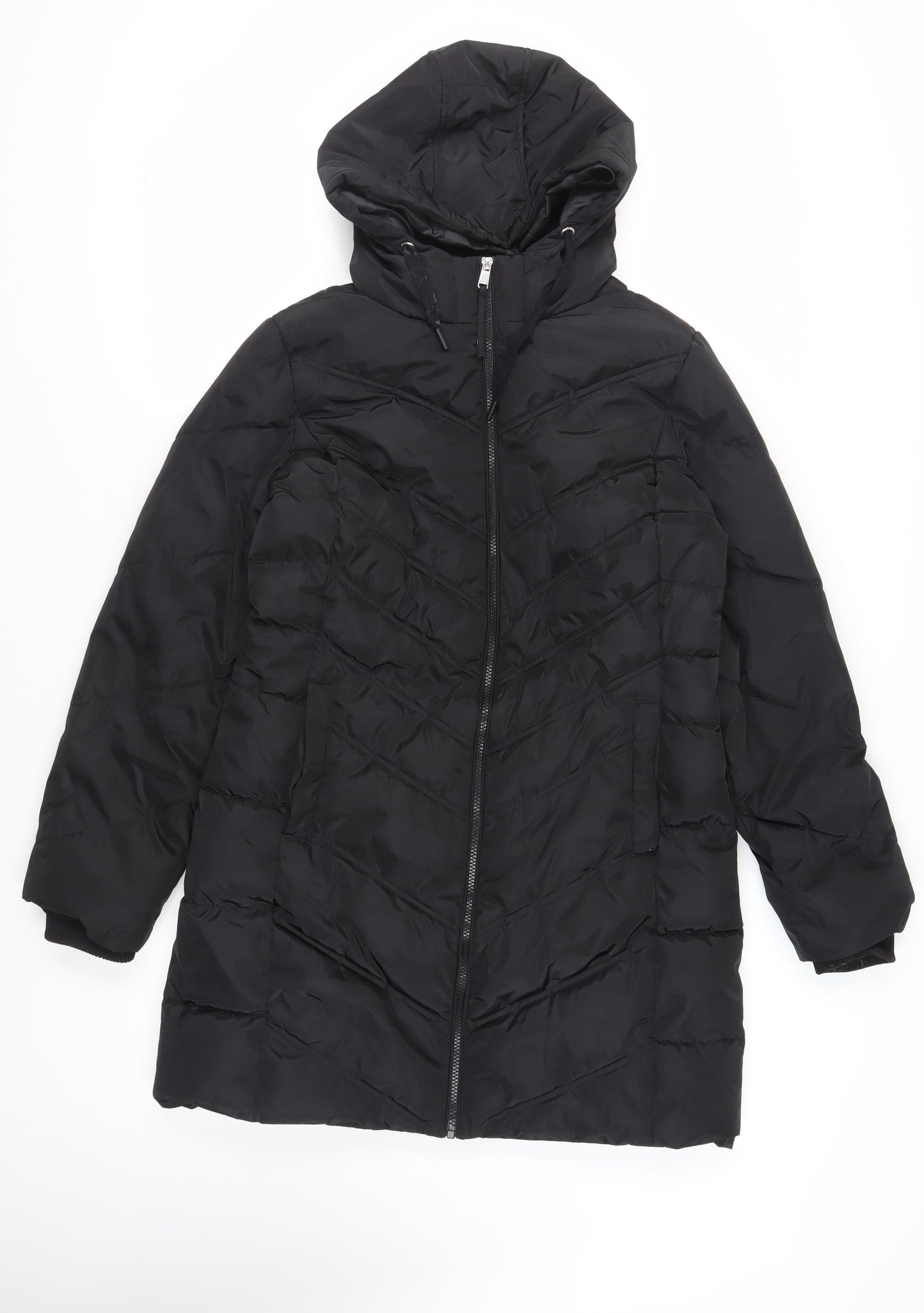 Capsule Womens Black Quilted Coat Size 12 Zip - Hooded