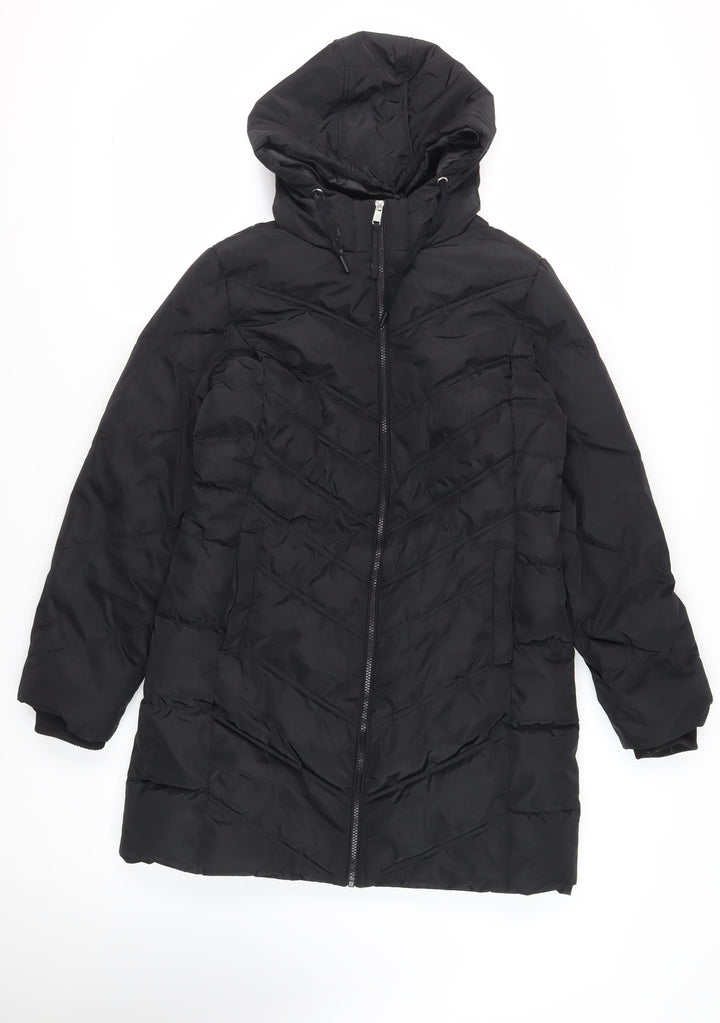 Capsule Womens Black Quilted Coat Size 12 Zip - Hooded