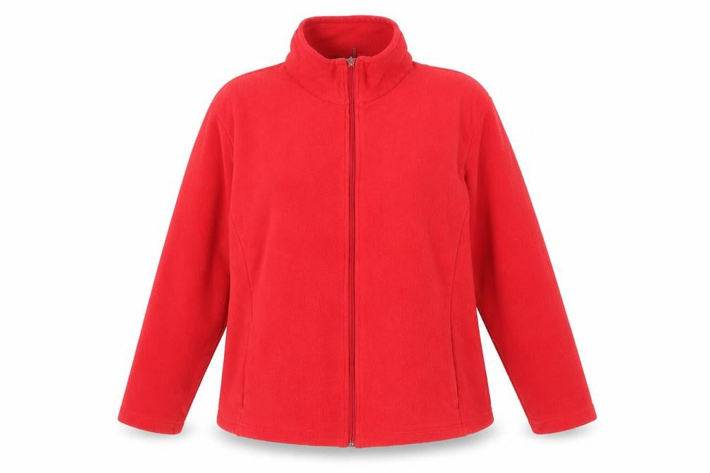 Front view of Marks & Spencer women’s red jacket, size UK 22, zip - pockets