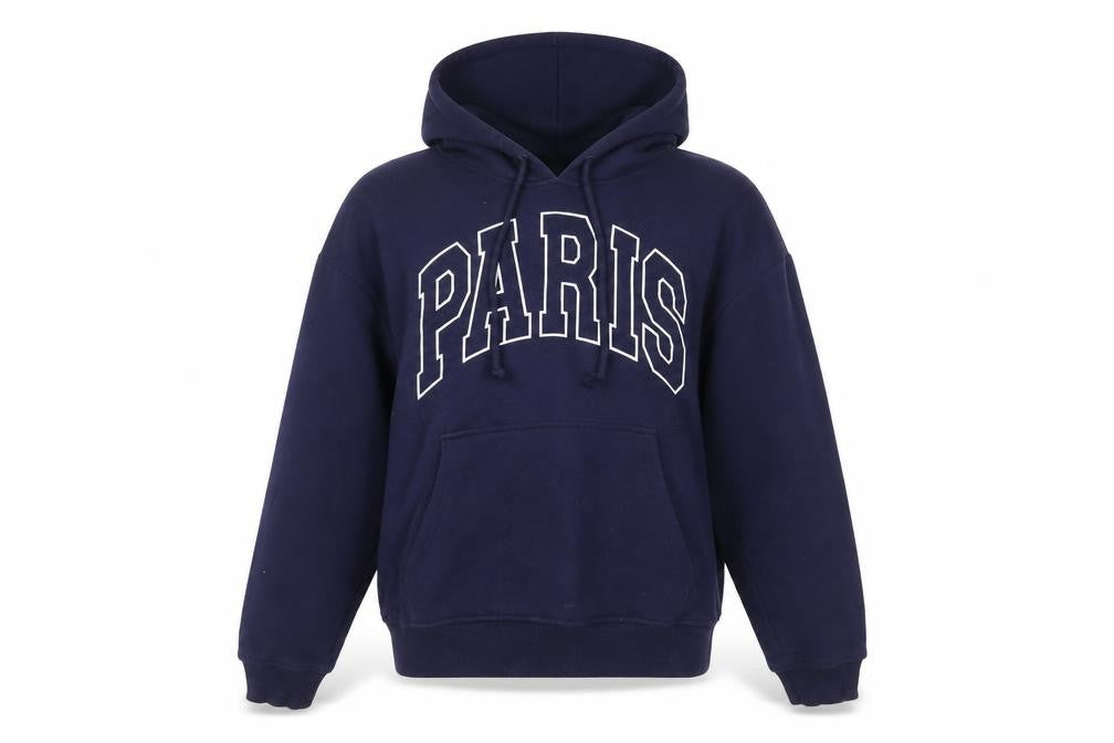 Front view of Divided by H&M women’s blue cotton pullover hoodie, size L, pullover - paris