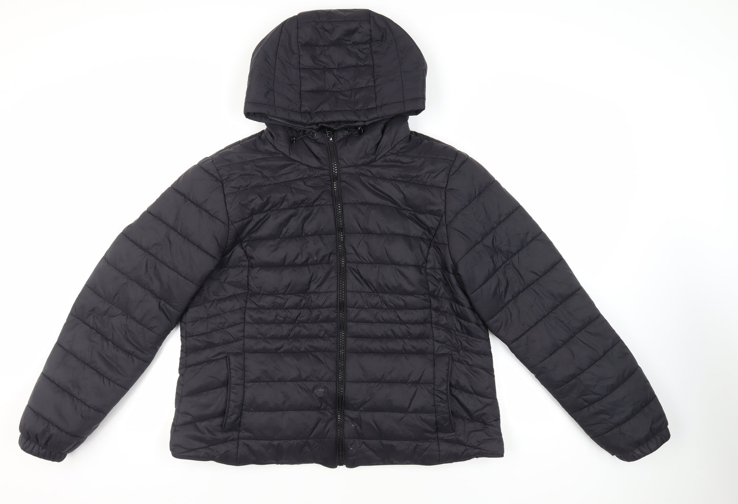 New Look Womens Black Quilted Jacket Size 18 Zip - Hooded Zipped Pockets