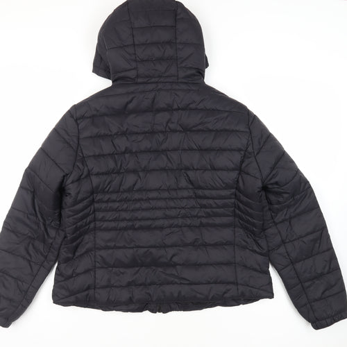 New Look Womens Black Quilted Jacket Size 18 Zip - Hooded Zipped Pockets