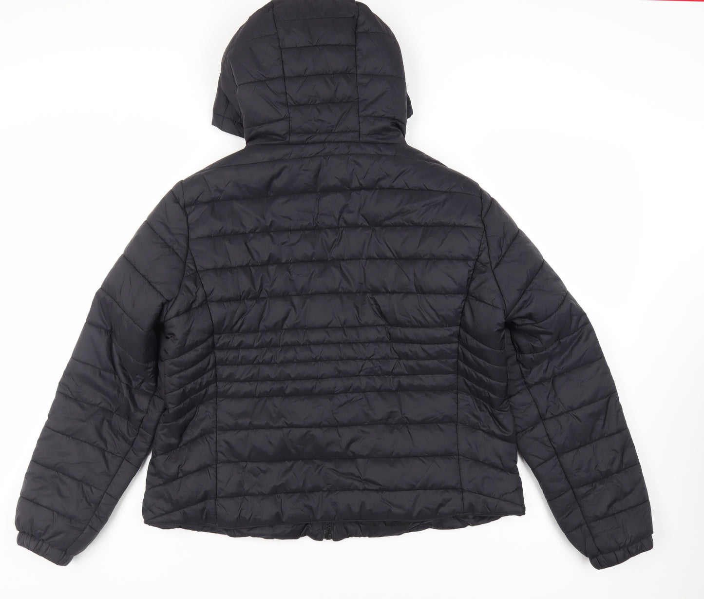 New Look Womens Black Quilted Jacket Size 18 Zip - Hooded Zipped Pockets