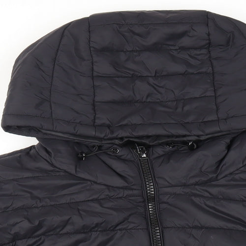 New Look Womens Black Quilted Jacket Size 18 Zip - Hooded Zipped Pockets