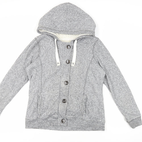Hudson & Rose Womens Grey Cotton Pullover Hoodie Size 14 Button - Pockets