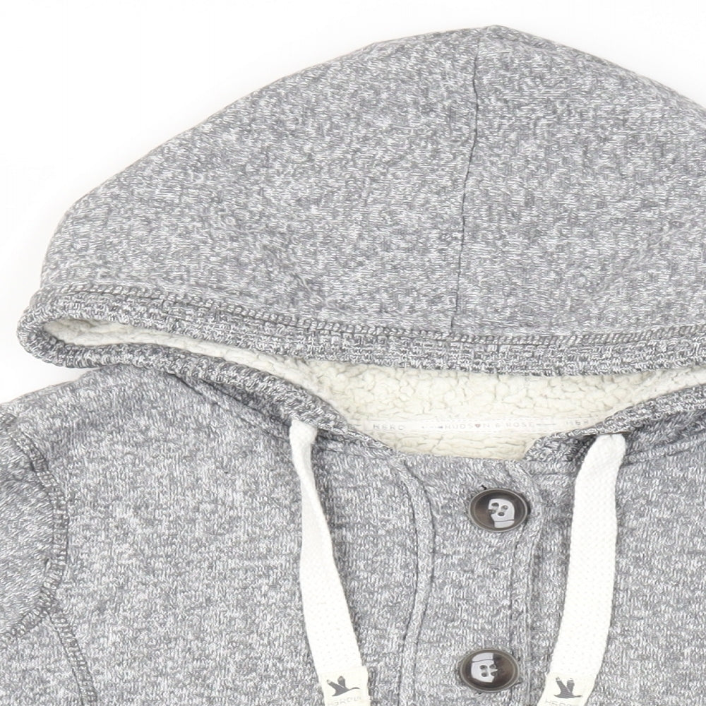 Hudson & Rose Womens Grey Cotton Pullover Hoodie Size 14 Button - Pockets