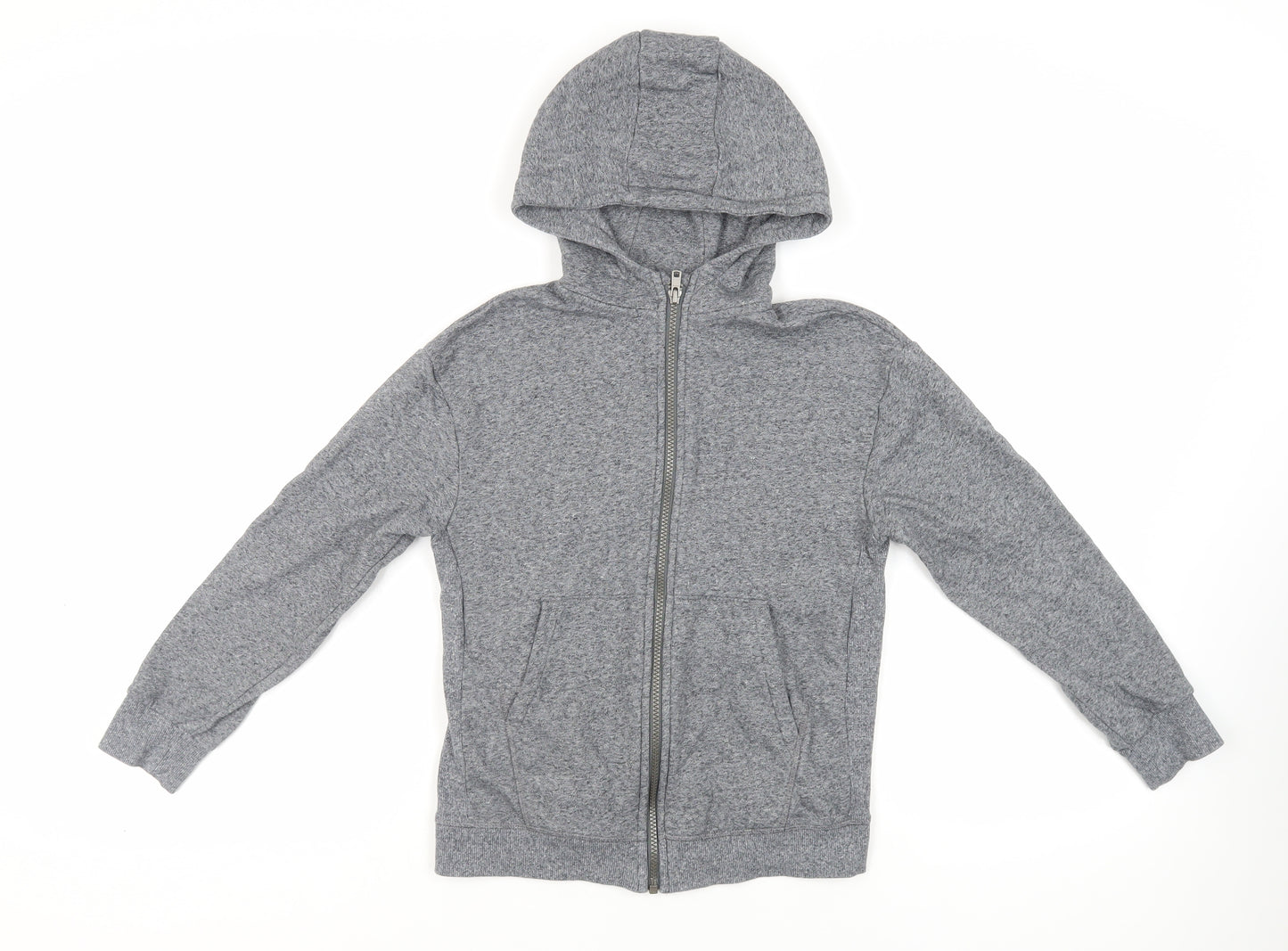 Marks and Spencer Boys Grey Cotton Full Zip Hoodie Size 10-11 Years Zip - Pockets