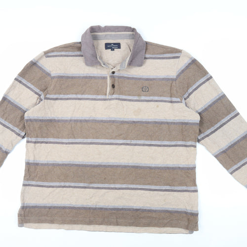 Blue Harbour Mens Brown Striped Cotton Polo Size L Collared Button