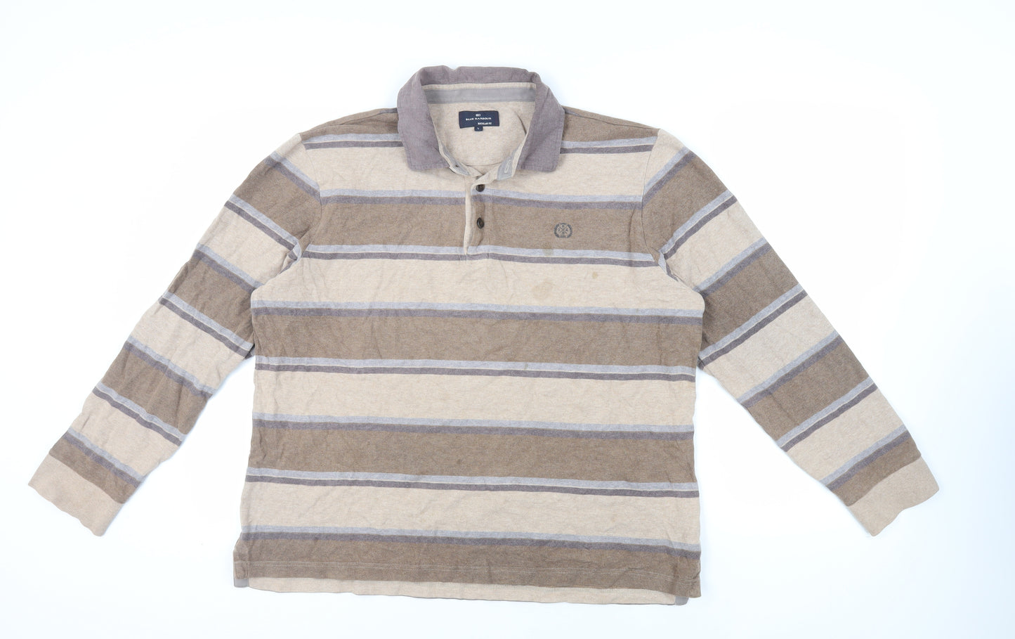 Blue Harbour Mens Brown Striped Cotton Polo Size L Collared Button