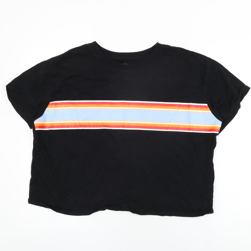Arizona Jeans Womens Black Striped Cotton Basic T-Shirt Size 2XL Round Neck