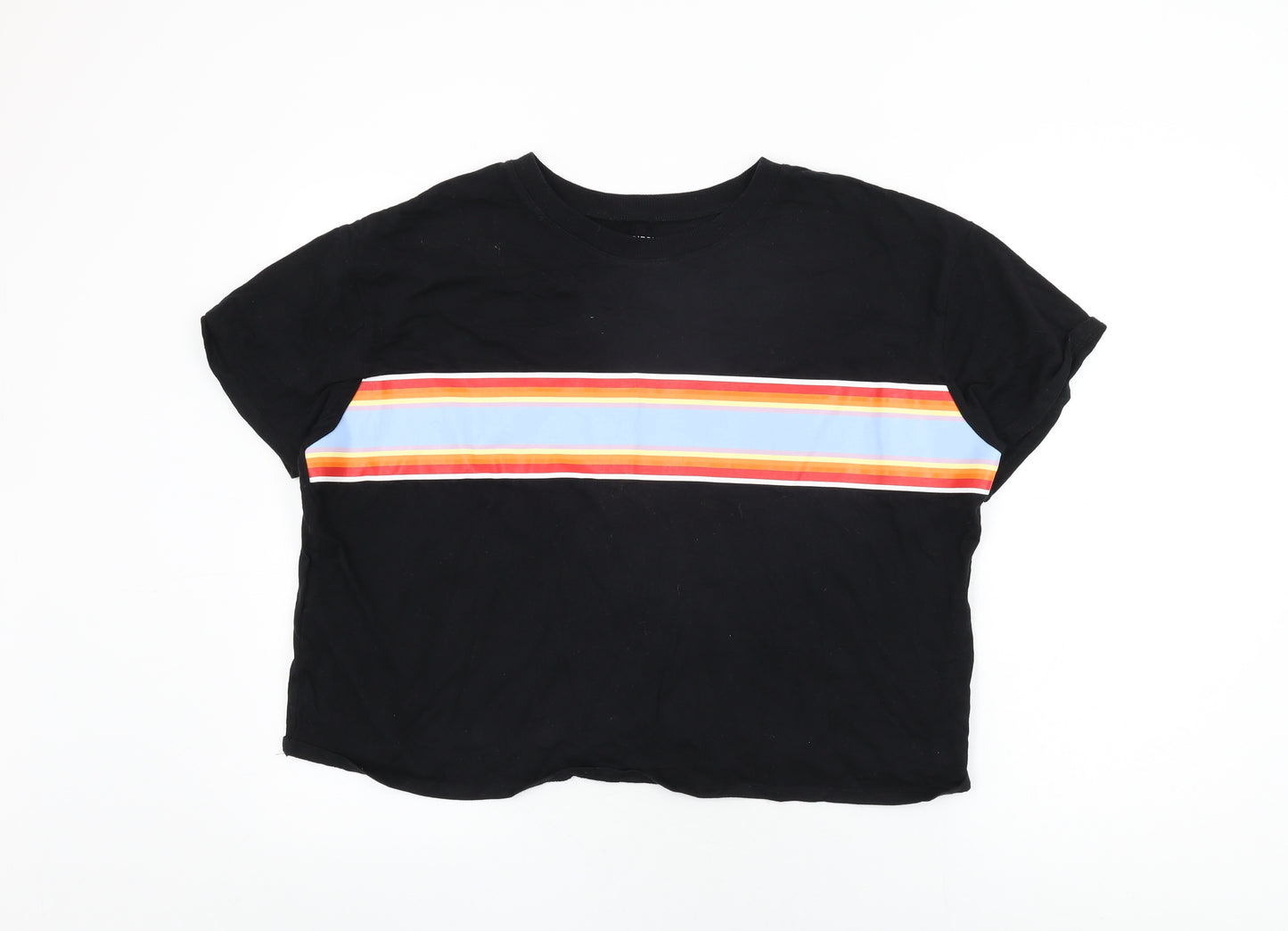 Arizona Jeans Womens Black Striped Cotton Basic T-Shirt Size 2XL Round Neck