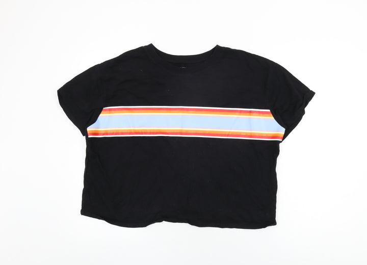 Arizona Jeans Womens Black Striped Cotton Basic T-Shirt Size 2XL Round Neck