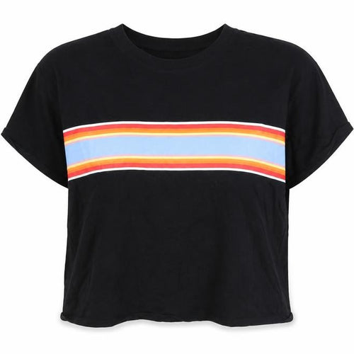 Arizona Jeans Womens Black Striped Cotton Basic T-Shirt Size 2XL Round Neck