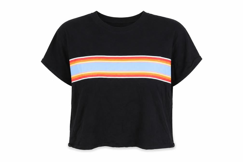 Arizona Jeans Womens Black Striped Cotton Basic T-Shirt Size 2XL Round Neck