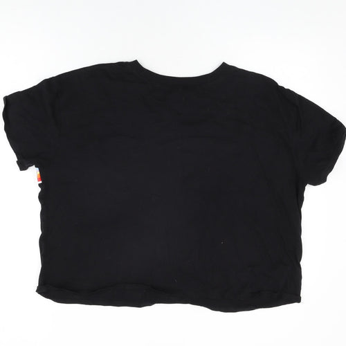 Arizona Jeans Womens Black Striped Cotton Basic T-Shirt Size 2XL Round Neck