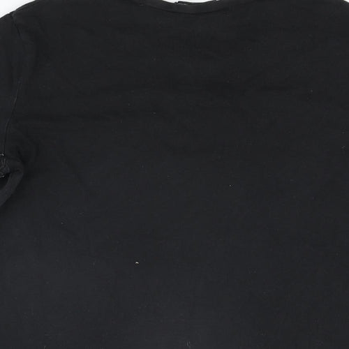 Zara Womens Black Cotton Basic T-Shirt Size S Round Neck - Floral Hem on Sleeves