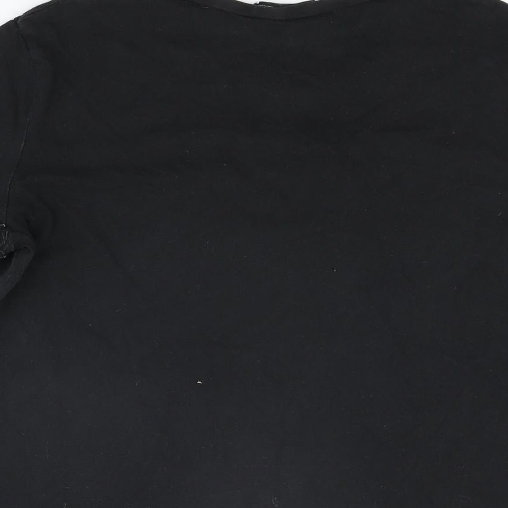 Zara Womens Black Cotton Basic T-Shirt Size S Round Neck - Floral Hem on Sleeves