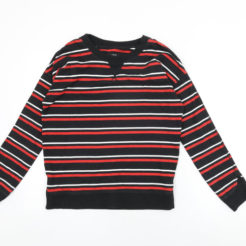 NEXT Womens Black Striped Cotton Basic T-Shirt Size 10 Round Neck