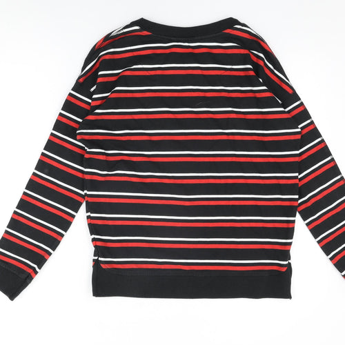 NEXT Womens Black Striped Cotton Basic T-Shirt Size 10 Round Neck