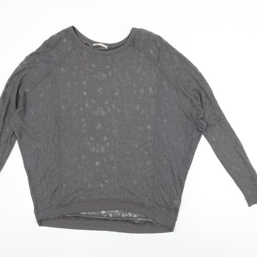 Label Lab Womens Grey Geometric Polyester Basic T-Shirt Size 16 Round Neck