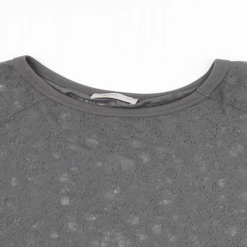 Label Lab Womens Grey Geometric Polyester Basic T-Shirt Size 16 Round Neck