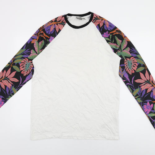 ASOS Mens White Floral Cotton T-Shirt Size L Round Neck