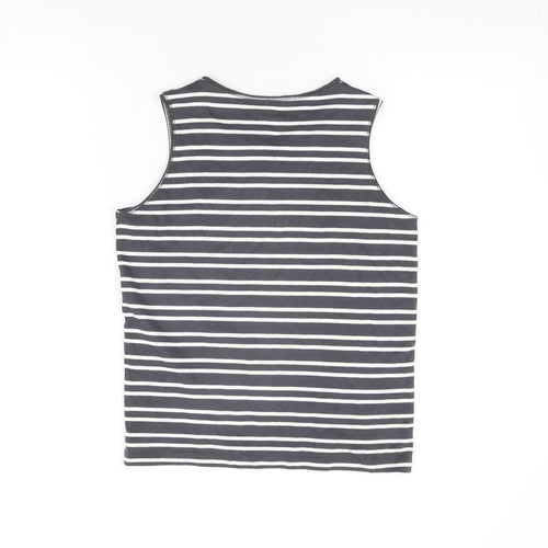 H&M Girls Grey Striped Cotton Basic Tank Size 9-10 Years Round Neck Pullover - 8-10 Years