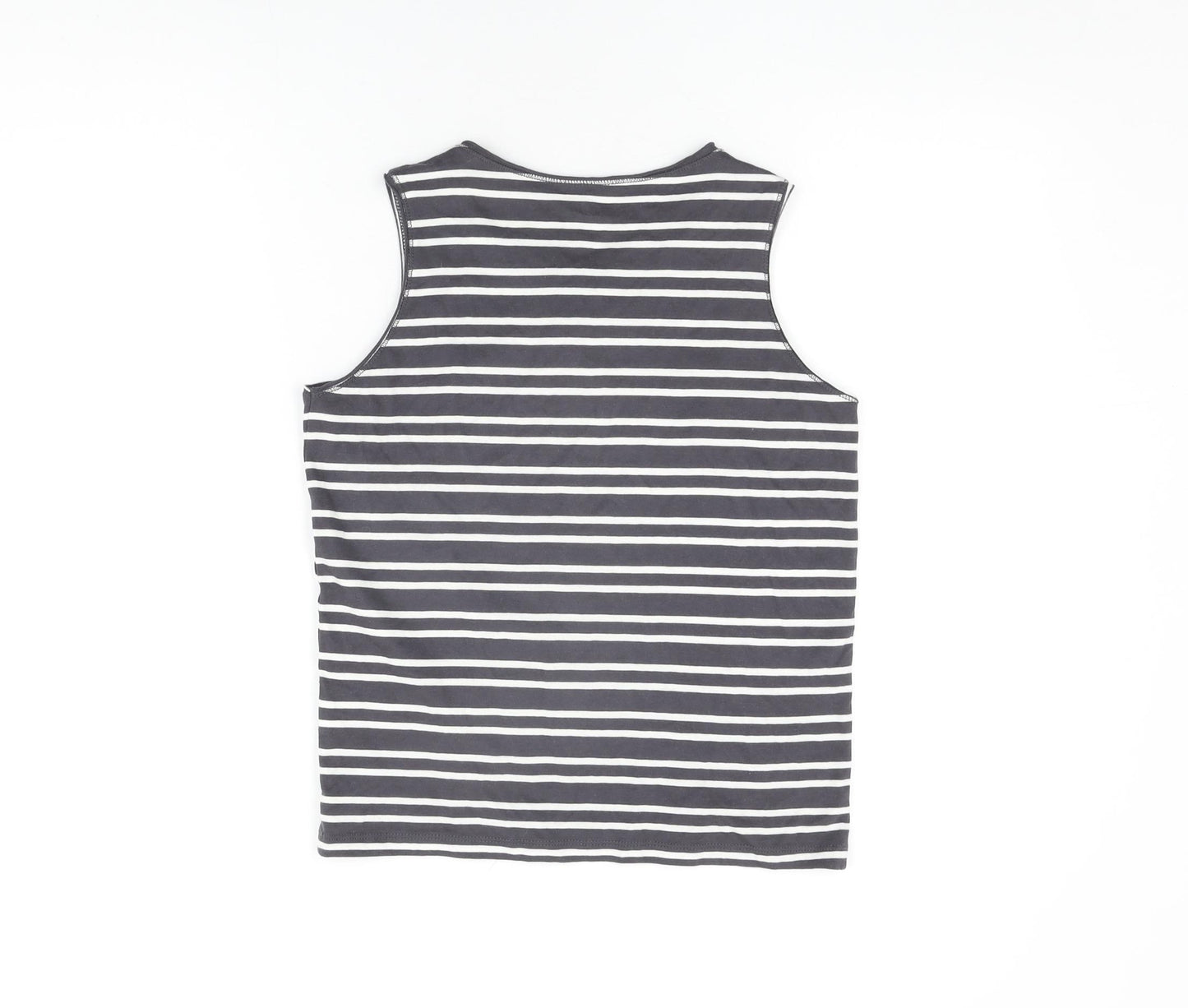 H&M Girls Grey Striped Cotton Basic Tank Size 9-10 Years Round Neck Pullover - 8-10 Years