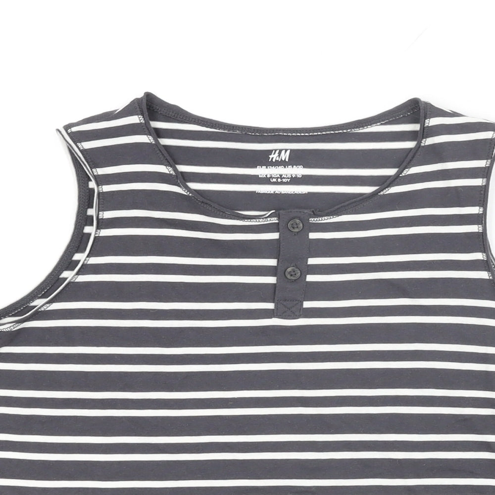 H&M Girls Grey Striped Cotton Basic Tank Size 9-10 Years Round Neck Pullover - 8-10 Years