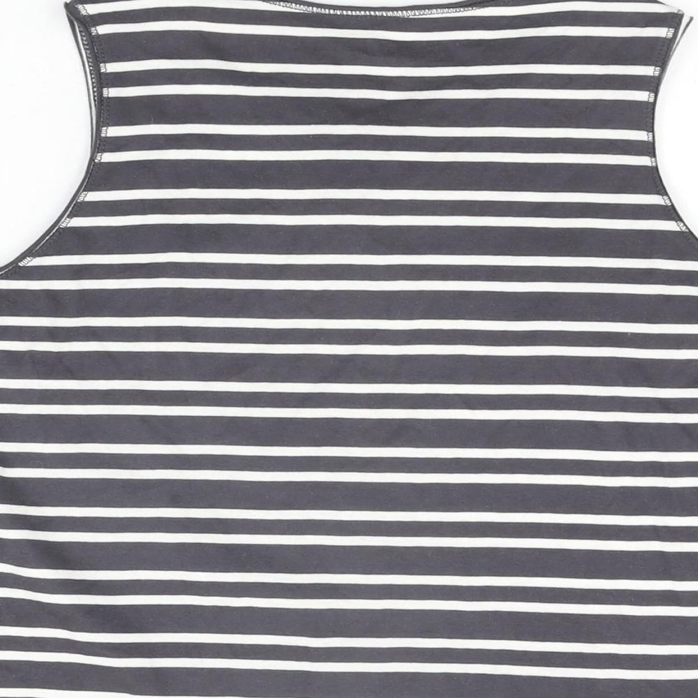H&M Girls Grey Striped Cotton Basic Tank Size 9-10 Years Round Neck Pullover - 8-10 Years