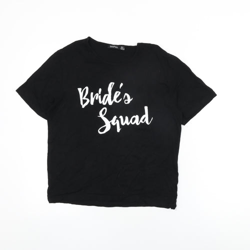 Boohoo Womens Black Viscose Basic T-Shirt Size 10 Round Neck - Bride's Squad