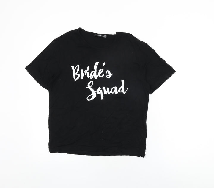Boohoo Womens Black Viscose Basic T-Shirt Size 10 Round Neck - Bride's Squad