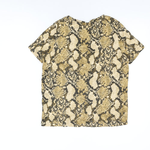 H&M Womens Beige Animal Print Cotton Basic T-Shirt Size S Round Neck - Snake Print