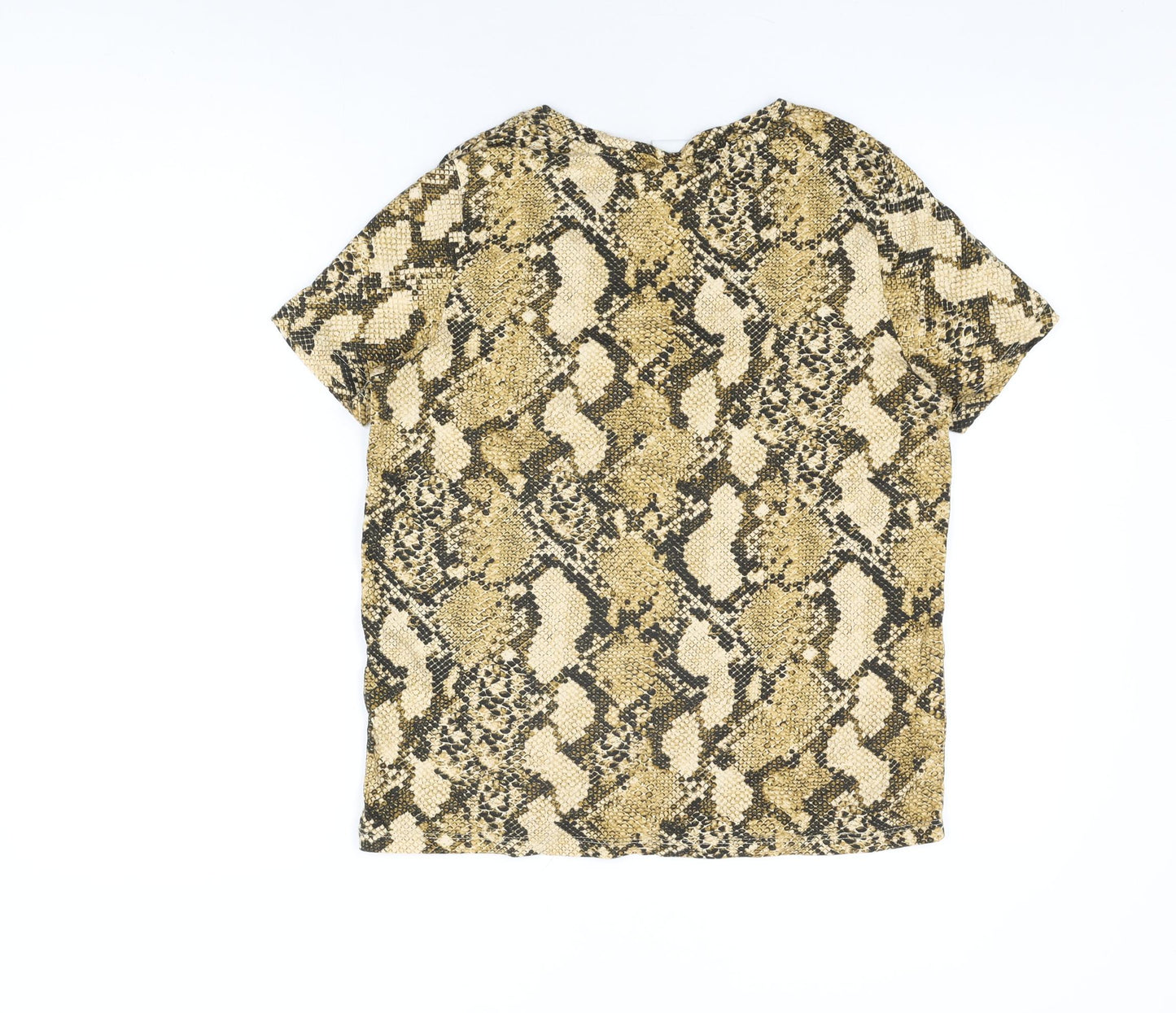 H&M Womens Beige Animal Print Cotton Basic T-Shirt Size S Round Neck - Snake Print