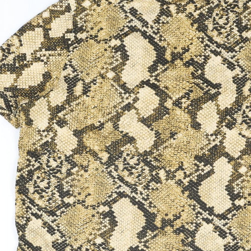 H&M Womens Beige Animal Print Cotton Basic T-Shirt Size S Round Neck - Snake Print