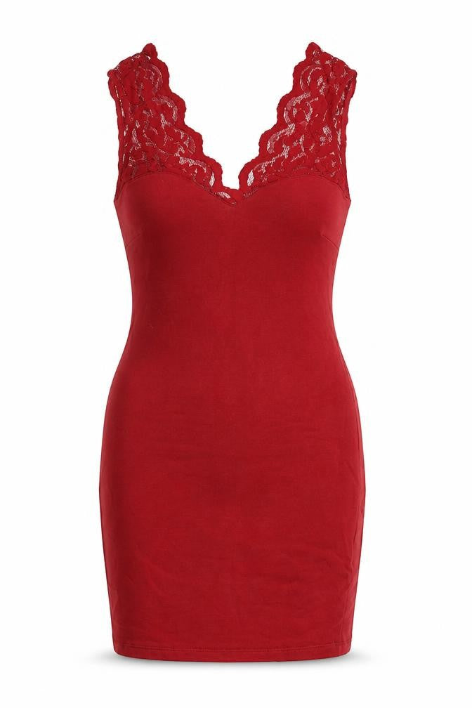 Front view of H&M women’s red cotton bodycon, size S, v-neck pullover
