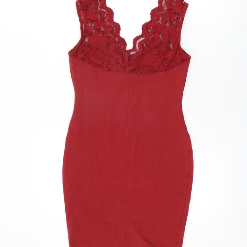 H&M Womens Red Cotton Bodycon Size S V-Neck Pullover