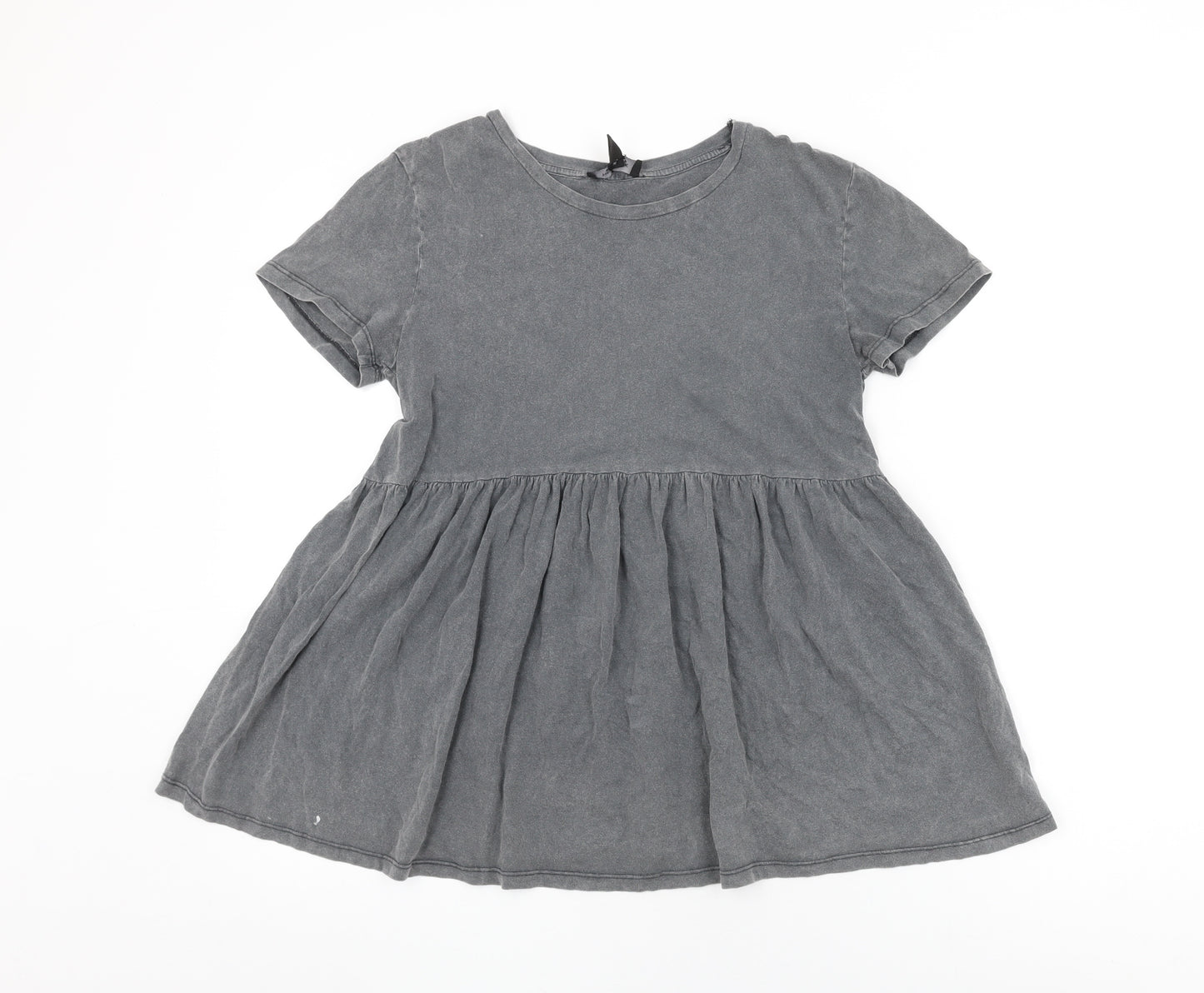 New Look Womens Grey Cotton Basic T-Shirt Size 10 Round Neck