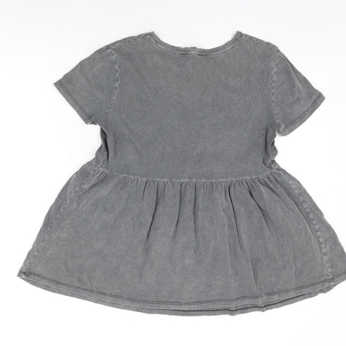 New Look Womens Grey Cotton Basic T-Shirt Size 10 Round Neck
